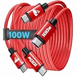 Aioneus USB C to USB C ケーブル 【3M/2本 PD対応 100W/5A 急速充電】USB タイプc 断線防止 高速データ転送 ナイロン編み Type C to C 充電ケーブル E-Marker搭載 iPhone 17 16 15 Pro Max MacBook iPad Android ノートPC 対応(赤)