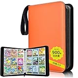 カードファイル カードバインダー 9ポケット 900枚収納 50枚入り 表面の防水性と耐摩耗性のトレカファイル ポータブルファスナー カードシート他のゲームカードを集める (9ポケット, オレンジ)