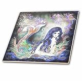 3dRose ct_116246_4 Luminous Beautiful Mermaid in The Water Under The Moon Fantasy Art-Ceramic Tile, 
