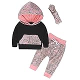 Tovadoo 子供服 ベビー服 女の子 パーカー+ズボン+ヘアバンド 秋冬 長袖 小花柄 ピンク 可愛い ソフト ファッション 保育園 旅行 プレゼント
