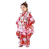 「【52】赤地に花車と牡丹/被布：白」七五三 着物 3歳 被布着物7点セット