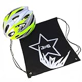 J@G 自転車 ヘルメット 子供 大人 ナップサック付き 53～63cm 小学生 以上 超軽量 11カラー (A9-ﾎﾜｲﾄ/ｸﾞﾘｰﾝ)