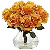 Nearly Natural 1367-OY Rose Arrangement with Vase, Yellow/Orange by Nearly Natural