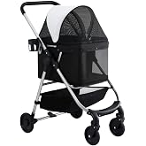 i.Pet Pet Stroller, Foldable Cat Dog Carrier Backpack Travel Pushchair | Strollers Pram Seat Trolley Outdoors Transport Carri
