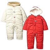 (レッド/70cm)ベビー服 女の子 カバーオール ジャンプスーツ Moujonjon ムージョンジョン 中綿 裏フリース ボア切替 フリル リボン装飾 女児 ベビー