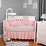 Chevron Pink & Gray 5 Piece Baby Crib Bedding Set with Bumper by BSM Baby