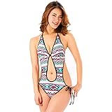 アジアン エスニック柄 モノキニ 水着 (胸パット入) フルバック レディース 女性用 ワンピース ホルターネック[Julius]