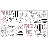 Sweet Jojo Designs 4-Piece Pink Black and White Paris French Eifell Tower Baby Childrens and Kids Wa