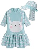 [Vaenait Baby] 0-24ヶ月UVカット ラッシュガードベビー子供女の子長袖ワンピース水着 Baby Wind Bunny S + Flap cap S
