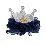 女の子　赤ちゃん　発表会　ファブリック　ヘアクリップ　クラウン　ボウ　ヘアアクセサリー　髪飾り　全4色　 - ダークブルー