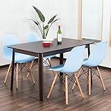 【イームズダイニング5点セット 体に馴染むイームズチェア(木脚 DSW) 4人用】 お洒落なデザイナーズ食卓セット(チャールズ・レイ・イームズ) 落ち着いたテーブル130×80cm (ブルー色)