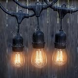 Worbest LED Commercial Outdoor String Lights Kit 48ft with 15 Hanging Sockets 2W S14 LED Bulbs inclu