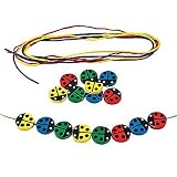 28 Piece Counting Lady Bugs 2.2cm Wooden Ladybugs with 100cm Nylon Cording New