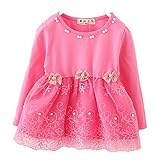【SEBLES】ベビー服 女の子 女子 ワンピース ドレス レース シフォン オーガンジー スカート 長袖 スカート 0歳 1歳 2歳(ディープピンク,80cm)