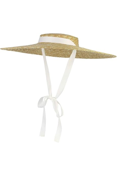DEMU Women Vintage Boater Straw Hat 