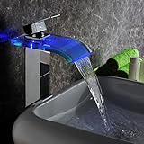 Wovier LED ガラス製の吐水口 水栓 ワンホール キッチン用 台付 黄銅 シングルレバー混合水栓 洗面 取り替え水栓蛇口 洗濯 蛇口 50cmホース*2付き