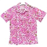 [株式会社 山本人形] 阪神タイガース 半袖シャツ ピンク アロハ柄 Sサイズ メンズ レディース 総柄 プリント アロハシャツ 夏物 花柄 ハイビスカス柄 リゾート ハワイアン 開襟シャツ カジュアル ストリート オープンカラー シャツ