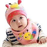 【SEBLES】 ベビー キュート 帽子 よだれかけ お揃い セット 赤ちゃん 新生児 全5色 サイズ 34cm ～ 43cm クロスセット (ピンク)