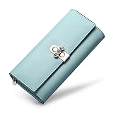 レディース 長財布 財布　ウォレット財布 小銭 入れ コインケース カードホルダー クラッチ財布 多機能 大容量 (青)