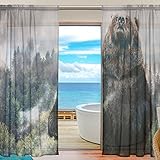 seulifeウィンドウ薄手のカーテン、動物Bearパインツリーボイルカーテンドレープドアキッチンリビングルームベッドルーム55 x 78インチ2パネル 55"x 84" g2901708p113c1