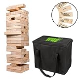 Giant Stacking Tower Drinking Game (Stacks up to 4ft) - 60pcs Wooden Blocks with Drinking Commands (