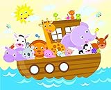 JP London uStrip Peel and Stick Removable Wall Decal Sticker Mural, Noah's Animal Ark Cartoon Kid, 1