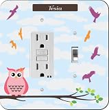 Rikki Knight " Tesia "名 – キュートピンクOwl on Branch with Personalized名GFI Toggleライトスイッチプレート