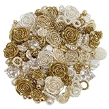 デコパーツ ミックス ビーズ H.ゴールド＆ホワイトミックス 100g 薔薇 葉 蝶 手芸 ハンドメイド 素材 推し活 ホイップデコ DIY NYANDELMO ND-0397-R10-H