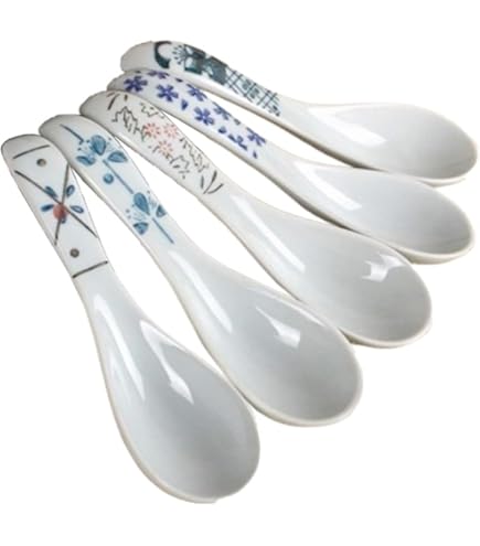 Amazon | 【6個】景徳鎮 中華食器 蛍 ホタル 陶器レンゲ 5インチ 全長