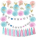 Gender Reveal Party SuppliesピンクブルーBallons/ティッシュポンポン付き/Boy or Girlバナー誕生日パーティー/ベビーシャワー装飾/ピンクブルー装飾/Gend