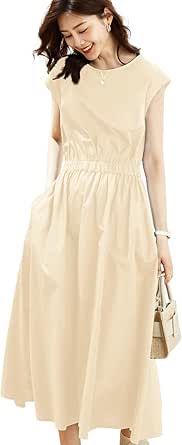 Amazon Co Jp イノ Yino ワンピース レディース マキシワンピース 四色 ポケット付き 裏地付き ウエストゴム 夏 ワンピ ゆったり 着痩せ お洒落 無地 魅力 通勤 Ol お出かけ 大きいサイズ ロングワンピース 服 ファッション小物