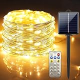 Topamz ソーラー LEDストリングライト 50灯 7m リモコン付き 8モード切替&タイマー機能 IP65防水 日没自動点灯/日中自動OFF 屋外庭園/キャンプ/ガーデニング （透明電球・暖色・ソーラー充電式）