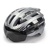 Akari 自転車 ヘルメット 軽量 Helmet サイクルヘルメット 59-62cm 大人用 子供用 MK-3磁気タイプゴーグルヘルメット 2つのレンズ付き (シルバー, L)