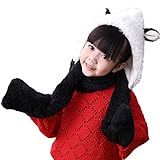 Snone可愛い キッズ帽子 マフラー 手袋セット フード付きマフラー フード付きスヌード 手袋付き 子供 可愛い ウサギ 耳付き マフラー モコモコ 厚手