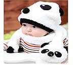 赤ちゃんの設定子供暖かい帽子の肥厚にコールドかわいいパンダの帽子ニット帽子とスカーフ (Milky white)