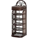 スリッパラック(スリッパ収納) 5段 木製(籐) 棚収納付き アジアン調 BR ブラウン