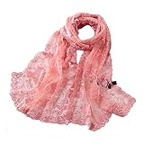 レディースストール レース チェックマフラー シルク大判 オーガンジー シフォンの柔かなストール?ショール?スカーフ 薄手 冷房対策 大判 (185x60CM) (Pink)