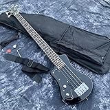 左利き/右利き用ミニ・ウルトラライト・トラベル・ベース、クラシック4弦エレキ・ベース・ギター、カスタム・ギグバッグ付き小型トラベル・ベース・ギター (黒の左利き)