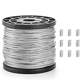 ドウシュウ(同舟) ワイヤーロープ 直径3mm 長さ50M ステンレスワイヤー 物干しロープ メッキワイヤー アンテナワイヤー wire rope 7×7構造 切断荷重650kgf（SUS304） スリーブ50個付き 耐食性 工事 アンテナ固定 地震対策 落下防止 林業 DIY フェンス (直径3.0mm 長さ50ｍ スリーブ50個入り)