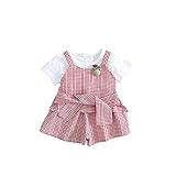 夏ベイビー服 女の子キャミソール Pojour 1-6歳キッズ用かわいいストラップドレス グリッド 子供３セット 綿 通気 赤（80cm）