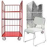カゴ台車付き(レッド Cタイプ) 22脚セット ミーティングチェア 会議イス 会議椅子 スタッキングチェア パイプチェア パイプイス パイプ椅子 ホワイト