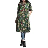 【Smile LaLa】 レディース ワンピース ワンピ チュニック 花柄 カジュアル ミモレ ひざ丈 Ｕネック 春服 秋服 長袖 ふんわり (XL, グリーン)