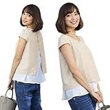 Sweet Mommy マタニティトップス 授乳服 バックスリット ジョーゼット 半袖・M ライトベージュ