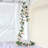 Yiliyajiaつるバラの造花1.7ｍ×3本セット　シルクフラワーグリーンリーフインテリア飾り壁掛け結婚式お祝い誕生日パーティー (ピンク)