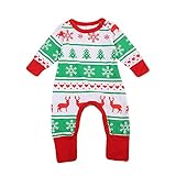 ベビー　カバーオール　長袖　ロンパース　ハート 鹿　スノーフレーク クリスマスツリー パターン　キッズ服　70　80　90　100　赤　緑　クリスマスプレゼント　６ヶ月～３歳設定 (100, 赤)