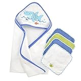 Just Born Just Bath Love to Bathe Knit 5-Piece Hooded Towel and Washcloth Set, Shark by Just Born [並