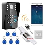 ワイヤレスWIFI RFIDパスワードビデオドア電話インターホンシステムドアベル+アクセスコントロールシステム+電動ストライクドアロック