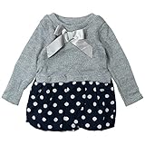 《春秋冬対応》SCHNEE(スネー) リブニットと水玉ジャガードワンピース 110cm/杢グレー NO.F-661065