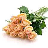 Kingdetector 黄ピンク色 高品質 ローズ バラの蕾 造花 ブーケ インテリア 本物 きれい 結婚式 お祝い (36pcs)