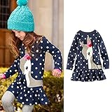 ベビーTシャツドレス幼児用女の子子供用長袖秋服パーティー鹿トップス服装 ブルー